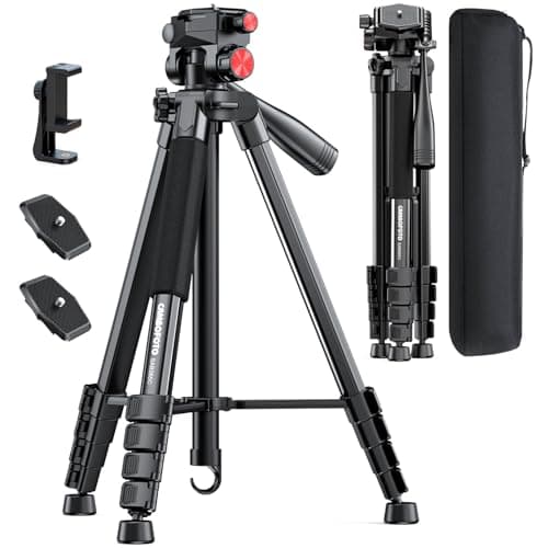 CAMBOFOTO 72" Camera Tripod for DSLR & Phone, Travel Tripod with Phone Clip