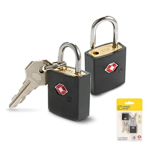 Travel Blue TSA Approved Luggage Padlocks with Key Identi Locks for Suitcases & Travel Bags – Keyed Alike, Solid Brass Body with ABS Coating, Travel Locks for USA & International Travel (Pack of 2)
