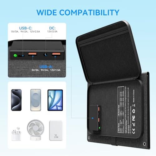 30W Portable Solar Panel with DC 12V, USB-C PD 18W QC3.0 (for UK) — view 2