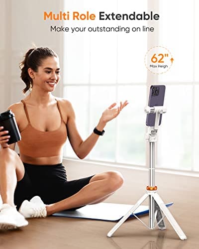 62" Phone Tripod Stand with Bluetooth Remote, Extendable Selfie Stick & Travel Tripod for Smartphones — view 3