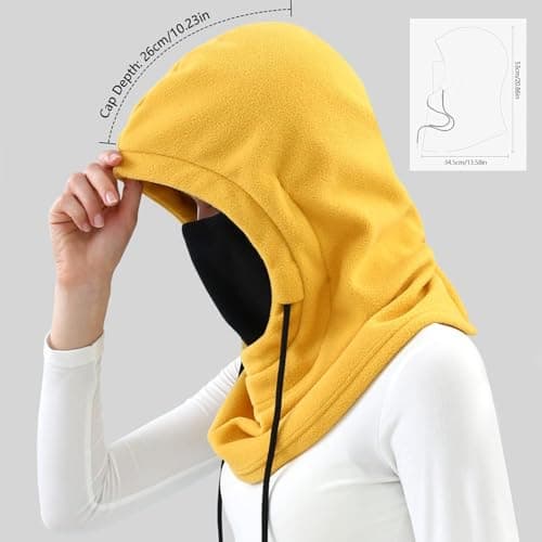 1PC Balaclava Hoodie Hat for Women - Winter Fleece Drawstring Hood Scarf - Neck Cover for Cycling Skiing Travel Daily Wear - Yellow — view 2