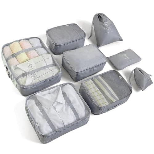 LANSKLBD 6/8 Set Packing Cubes for Suitcases Travel Luggage Packing Organizers,Travel Accessories Essentials Luggage Organizer with Shoe/Tioletry/Laundry Bag (Grey, 8 set)