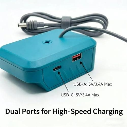 18W DC Power Adapter with 96cm Cables for 18V 20V MAX for lxt for battery, Compatible with BL1830 BL1840, Teal ABS Converter for Work Light Fan Tools(with USB Port) — view 6