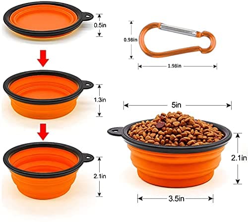 Collapsible Dog Bowl,Collapsible Dog Water Bowls for Cats Dogs, Portable Pet Feeding Watering Dish,Portable Dog Water Food Bowl with Carabiner (Small(350ML), Orange) — view 2