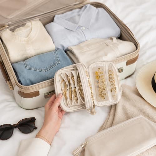 Beige Travel Jewellery Box Organiser Bag, Portable Jewelry Storage Pouch — view 5