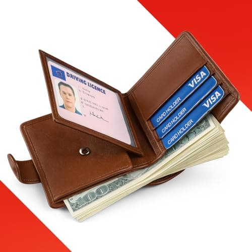 Coffee Brown Vegan PU Leather Wallet for Men – Slim Bifold with Card Slots, Coin Pocket, ID Window, 2 Note Compartments – Compact Wallet with Snap Closure – Stylish Gift Idea for Everyday Use 12×9.5cm — view 2