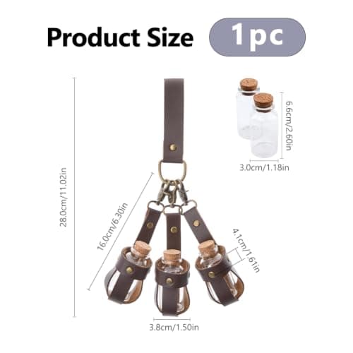 SUPERFINDINGS Medieval Glass Cork Potion Bottle with PU Leather Holder Brown Medieval Alchemy Belt Bag Retro Belt Pouch Waist Pack with 3PCS Bottle Wizard Waist Pouch for Costume Cosplay Accessory — view 2