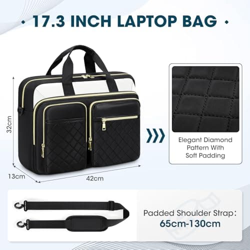 RAINSMORE Laptop Bag for Women 17.3 inch Laptop Briefcase Large Laptop Case Work Computer Bag Messenger Bag for Women Business Office Travel College Black&Beige — view 2