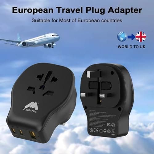 Mobitel Universal Travel Adapter UK with 20W USB-C PD 1 USB-A & 2 USB-C Ports Worldwide Plug Adapter for EU US AU Asia Fast Charging Power Adapter for Travel (Black) — view 5