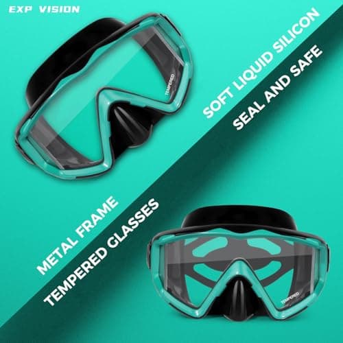 Adult Pano 3 Scuba Diving Mask, Tempered Glass Snorkel Mask Anti-Fog Swim Mask No Leakage Swim Goggles with Nose Cover Snorkeling Gear for Snorkeling, Freediving, Swimming (Black/Ocean Green) — view 4