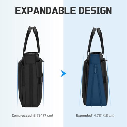 RAINYEAR Expandable Laptop Briefcase Fits 15.6 Inch Laptop Water-Repellent Messenger Shoulder Bag for Men Women, Large Capacity Tear-Resistant Travel Business Office Work Handbag, Black — view 4