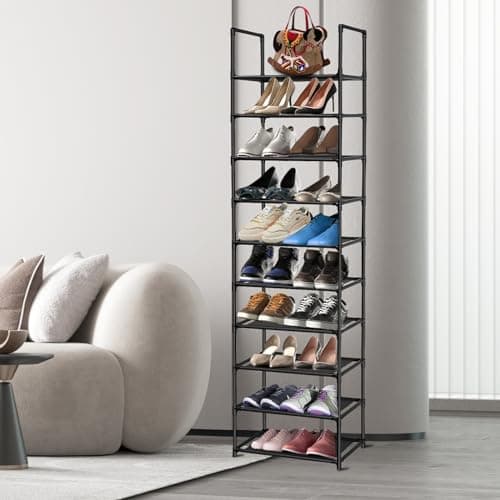 UrMsun 10-Tier Shoe Rack,Space Saving Shoe Storage Tall Shoe Rack Organiser Shelf Non-woven Fabric Shoe Tower for Closet Entryway Hallway Quick Assembly No Tools Required (10 Tier) — view 5