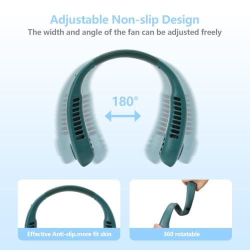 Portable Neck Fan,5 Speed Hanging Bladeless Neck Fan,360° Airflow (green) — view 4