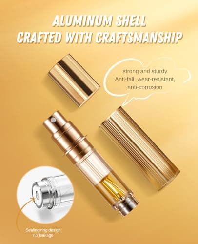 ASADAYS Portable Perfume Atomiser Refillable - 5ml Empty Travel Spray Bottle, Nano Mist, Bottom Filling Mini Atomizer, Pocket Size Cologne Dispenser for Women and Men (Gold, PA) — view 4