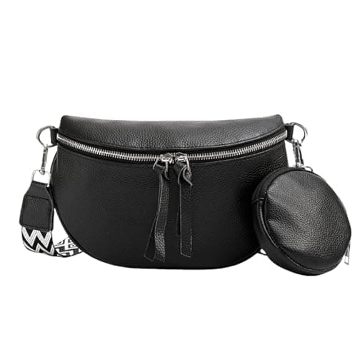 SSKHE Women’s Fashion Crossbody Waist Bag Set, Soft Vegan PU Leather Belt Bag + Matching Coin Purse, Large Capacity, Adjustable Wide Strap, for Travel, Work (Black, One Size)