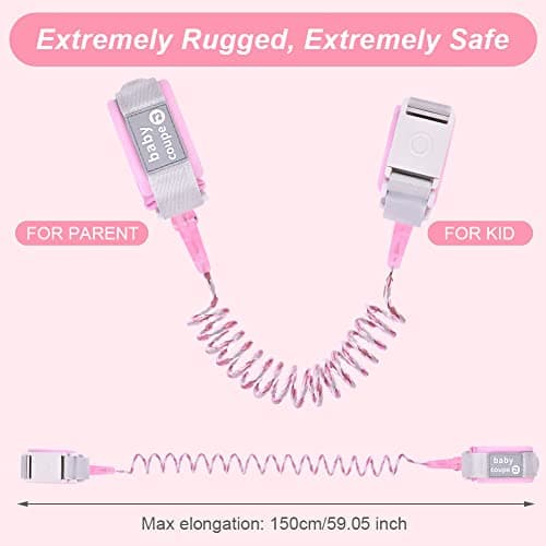 AOMIG Anti Lost Safety Wrist Link Belt, 1.5M Wrist Reins for Toddlers with Induction Lock, Baby Reins Toddler Reins for Walking & Travel, Toddler Wrist Strap for Walking (Pink) — view 2