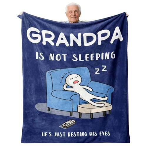 CECOMBINE Gifts for Grandpa Blanket, 150X130CM Funny Blanket Grandpa is Not Sleeping, Resting Eyes Soft Flannel Throw Promoted to Grandads Gifts from Grandchildren for Birthday Retirement Gifts