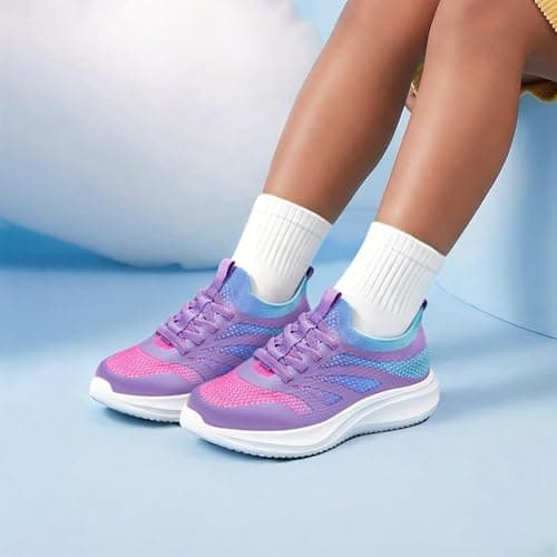 Kids Slip on Trainers Girls School Shoes, Purple, Size 1 — view 2