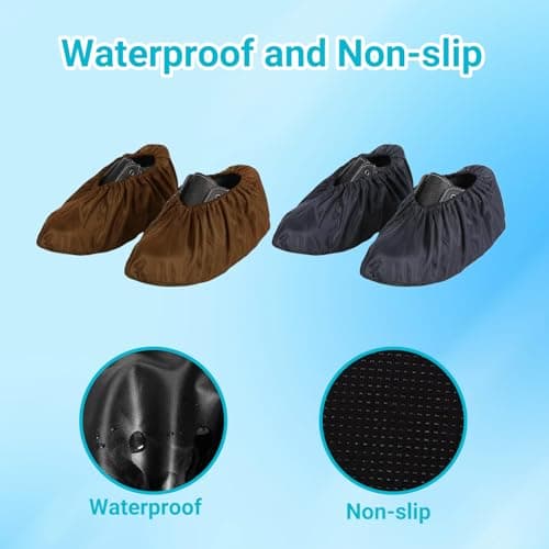 quyueug 4 Pack Waterproof Shoe Covers - Shoe Covers Reusable Non-Slip Overshoes with Elastic Cuff for Home, Rainy Days and Pet Owners(Black and brown, One Size)​ — view 3