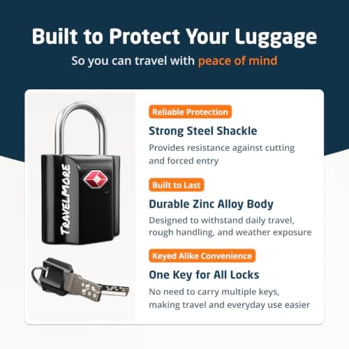 TravelMore Suitcase Padlocks with Keys, TSA Approved Travel Luggage Locks — view 6
