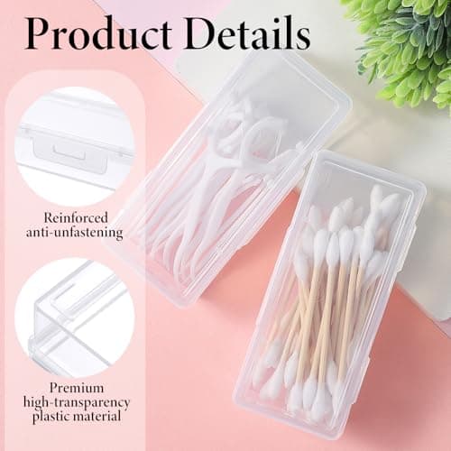 Portable Travel Cotton Bud Holder, 2 Pcs Clear Plastic Cotton Pad Storage Container, Small Dental Floss Picks Case with Dustproof Lid for Makeup Sponges, Hair Ties, Small Items — view 3