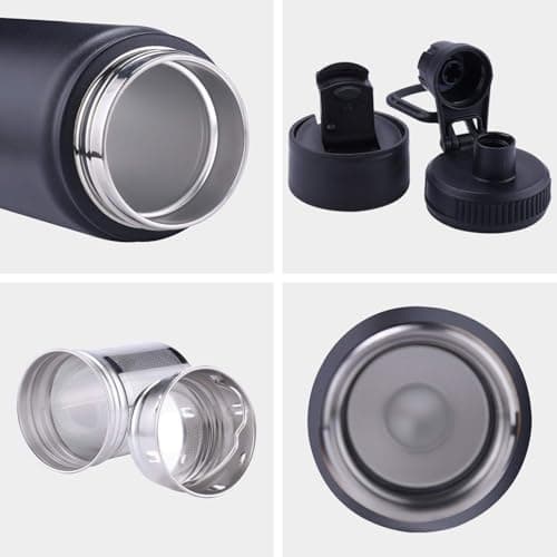 Sivaphe Insulated Water Bottle with Tea Infuser Filter and 2 Lids Drink Flask Stainless Steel for Camping Picnic Hiking Home 500ml Black — view 5