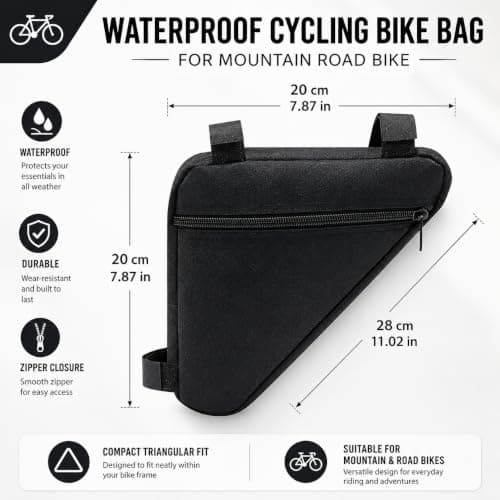 Trevixor Black Bike Bag, Triangle Bike Frame Bag with Zipped Pocket and Hook-and-Loop Straps, 20 x 20 x 28 cm Bicycle Bag for Cycling, Commuting and Travel — view 2