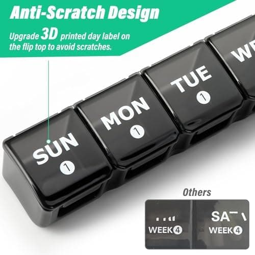 Yaklim Monthly Pill Box Organiser: Large Monthly Pill Organiser 4 Week Daily Pill Container with Dust-Proof Tablet Case - 28 Day Travel Medicine Dosette Box XL Copartments Vitamin Holder (Black) — view 3