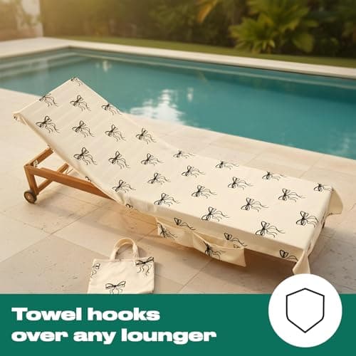 OHS Beach Towels for Adults Sun Lounger, Soft Quick-Dry Absorbent Bow Print Sun Bed Towel with Pockets Lightweight Large Beach Towel Holiday Essentials, Monochrome - 75 x 215cm — view 6