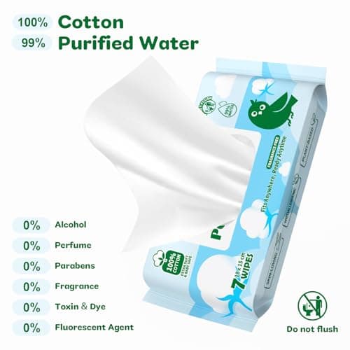 Dorahoney 100% Cotton Travel Wet Wipes, 99% Water, Unscented & Hypoallergenic Mini Wipes for Sensitive Skin, Pocket Hand & Face Wipes for Adults, Kids & Babies, Travel Essentials, 8 Packs (56 Wipes) — view 3