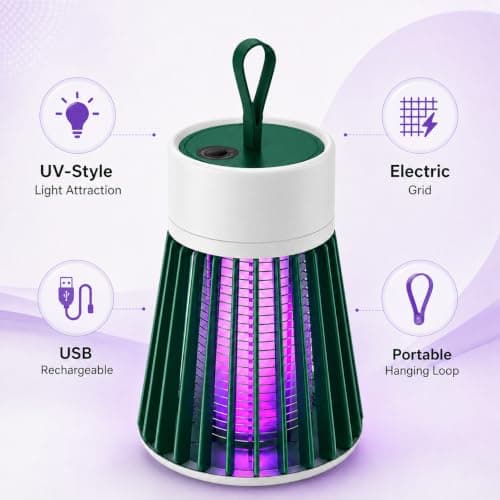 USB Rechargeable UV Bug Zapper Mosquito & Fly Trap, Portable Electric Insect Killer Lamp with Hanging Loop for Camping, Bedroom, Patio & Indoor Outdoor Use — view 4