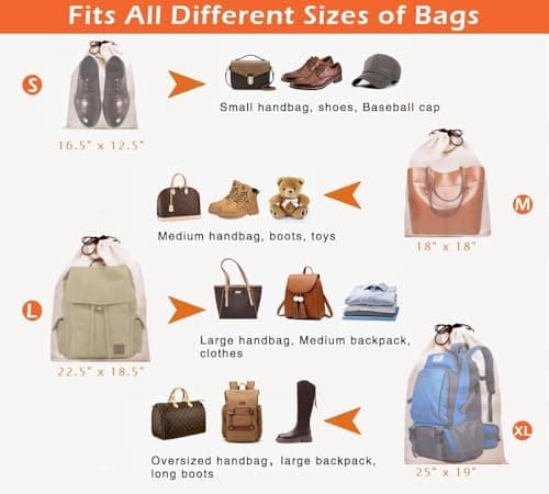 MISSLO Set of 3 Cotton Breathable Dust-Proof Drawstring Storage Pouch Multi-Functional Bag，Beige (Pack 3 L) — view 6