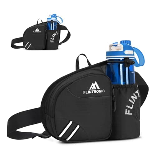 Flintronic Waist Bag, Waist Fanny Pcak with Boottle Holder and Adjustable Strap, Light and Waterproof, Bum Bag for Sports Travel Dog Walking Hiking,Black