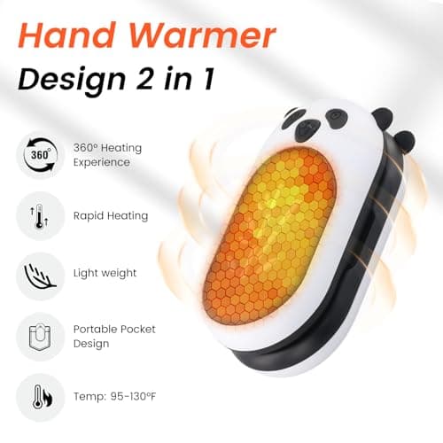 Aussido Rechargeable Hand Warmers 2 Pack, 6000mAh 20Hrs Long-Lasting Heat, Electric Hand Warmer for Camping Hiking Fishing, Portable Handwarmers for Men Women (Panda Shape） — view 3