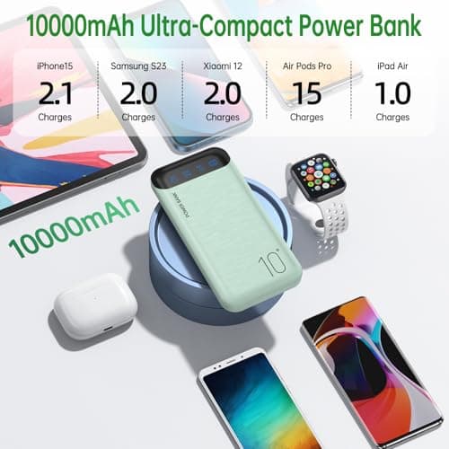 Portable Charger 10000mAh Slim USB C Input and Output Power Bank with LED Display Lightweight External Battery Pack Compatible for iPhone 14/13/12, iPad, Samsung etc. (green) — view 4