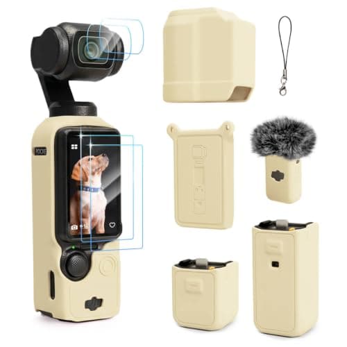 TYUANDOUER Protective Case for DJI Osmo Pocket 3 / Xtra Muse Camera, Soft Silicone Cover with 2 Screen & Lens Protectors, Full Body Anti-Scratch Slim Fit Accessories for Pocket 3 (Beige Apricot)