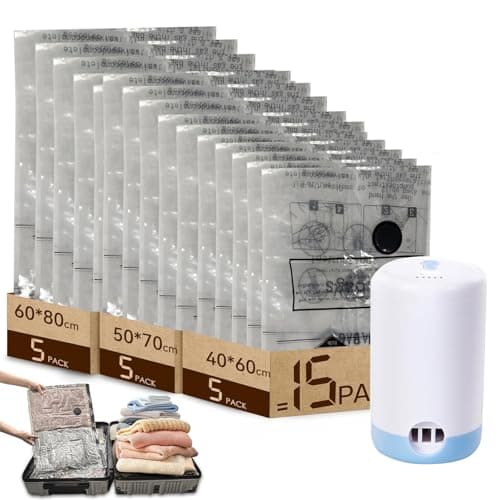 Vacuum Storage Bags,15 Pack Reusable Space Saver Bags with Wireless Electric Air Pump,Double Zip & Airtight Valve,Vacuum Pack Bags for Clothes,Travel,Luggage and Suitcase Storage
