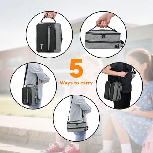 Kato Tirrinia Expandable Insulated Lunch Bag, 10L Lunch Cooler Bag with Shoulder Strap for Men and Women, Leakproof Lunch Box Bag, Suitable for Work School Travel Picnic Camping Beach, Gray — view 6
