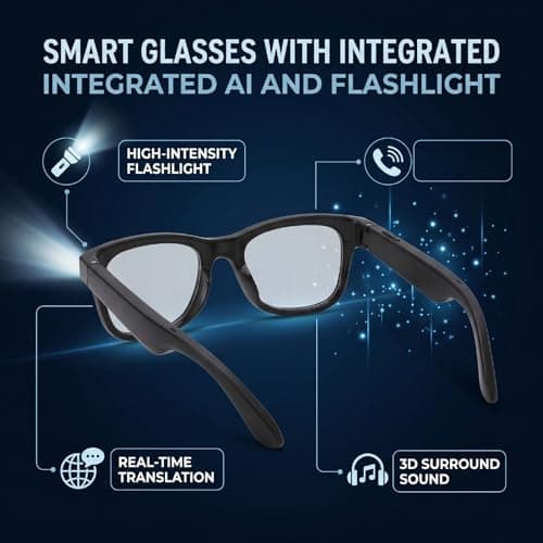 Plyisty AI Smart Glasses with Strong Flashlight and 100+ Languages Real Time Translation, Bluetooth Call Music Glasses with Immersive Audio, for Business Travel Outdoor Work — view 4