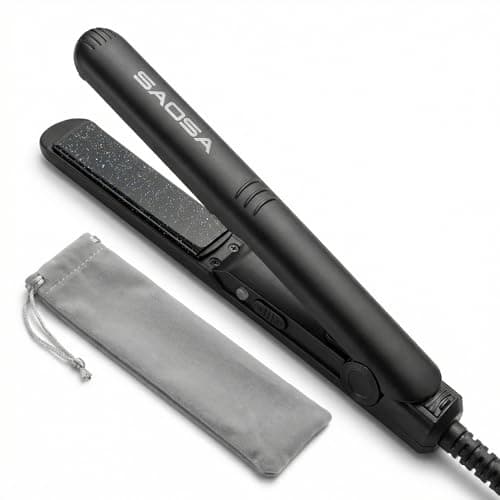 SAOSA Mini Hair Straighteners for Short Hair & Fringe, 1.8cm Ceramic Small Straightener, 2-in-1 Travel Hair Styler, Dual Voltage 100–240V, UK Plug, 210°C Fast Heat-Up, Pouch, Black