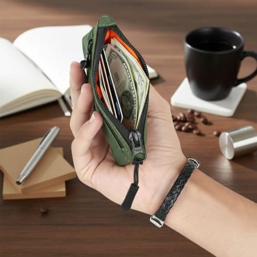 Trowik Zip Pouch Mens Wallets Cash and Card Zip Wallet Weatherproof Fabrics, YKK Zipper, EDC Pouch for Men with Carabiner for Outdoor Travel (Olive Green) — view 2