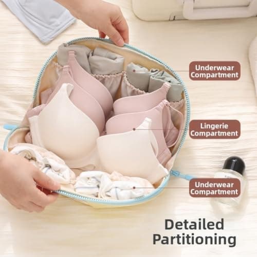 Travel Underwear Organizer Bag Waterproof with Multiple Compartments for Bras Socks Toiletries Storage Grey 27x11x17cm(Gray) — view 2