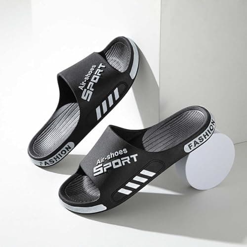 Men's Summer Slides Thick Soft Cushioned Sole Anti Slip Wear Resistant Outsole Odor Resistant Daily Wearing Travel & Vacation Friendly Reinforced Integrated Structure Effortless Slip On Style Black — view 4