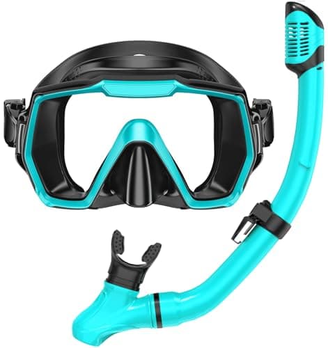 Honlanor Snorkel Set Adults Snorkeling Gear Anti-Leak and Anti-Fog Tempered Glass Lens Panoramic View Swim Mask Dry Top Snorkel Kit for Snorkeling Scuba Diving Swimming Travel with Carry Bag