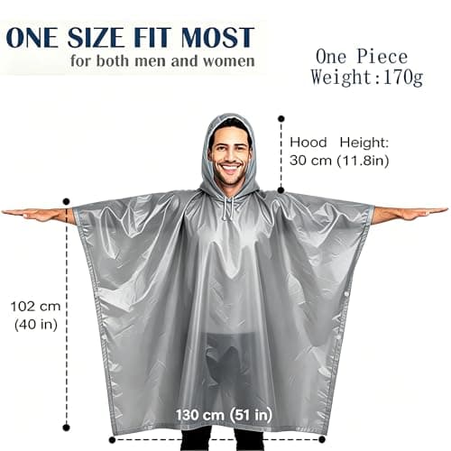 JXJIUA 2 Pack Rain Ponchos for Men/Women Waterproof Reusable Emergency Raincoats with Hoodand Drawstring -Lightweight Ponchos Gray — view 2