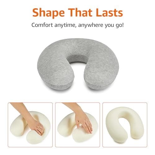 Amazon Basics Travel Pillow, Memory Foam Neck Pillow For Travel, Machine Washable Cover with Elastic Carrying Strap, 30.5 x 30.5 x 9.6 cm, Grey — view 4