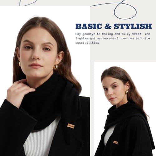ACUSHLA 100% Merino Wool Triangle Scarf for Women Fashion Neckerchie, Black — view 2