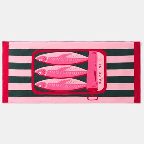 OHS Beach Towel Sardine Striped, Super Soft Quick Dry Sand Free Beach Towels for Adults Kids Large Lightweight Compact Travel Summer Essentials Microfibre Towel, Pink/Green - 71 x 152cm — view 5