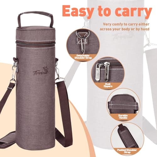 Kato Tirrinia Single Wine Cooler Bags - Insulated & Padded Portable Wine Tote Carrier for Travel, Picnic, Beach Great Gift for Wine Lover, Brown — view 2