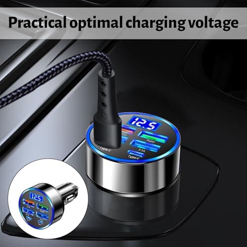USB C Car Charger Adapter,6-In-1 Super Fast Car Charger,30 Minute Car Charger with LED Voltmeter Compatible with IPad,IPhone& Android Etc — view 4